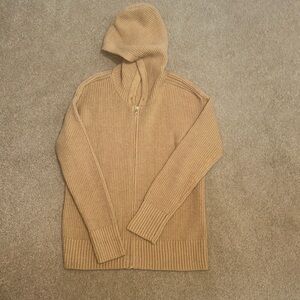 Khaki oversized large women’s hooded sweater. Had taken string out of hood.